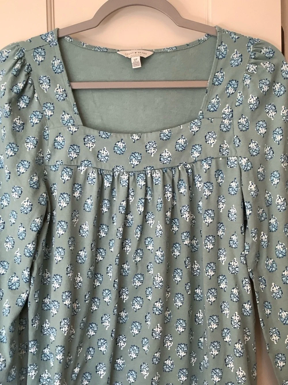 Lucky Brand Mint Green Floral Square-Neck Blouse - Picture 2 of 6